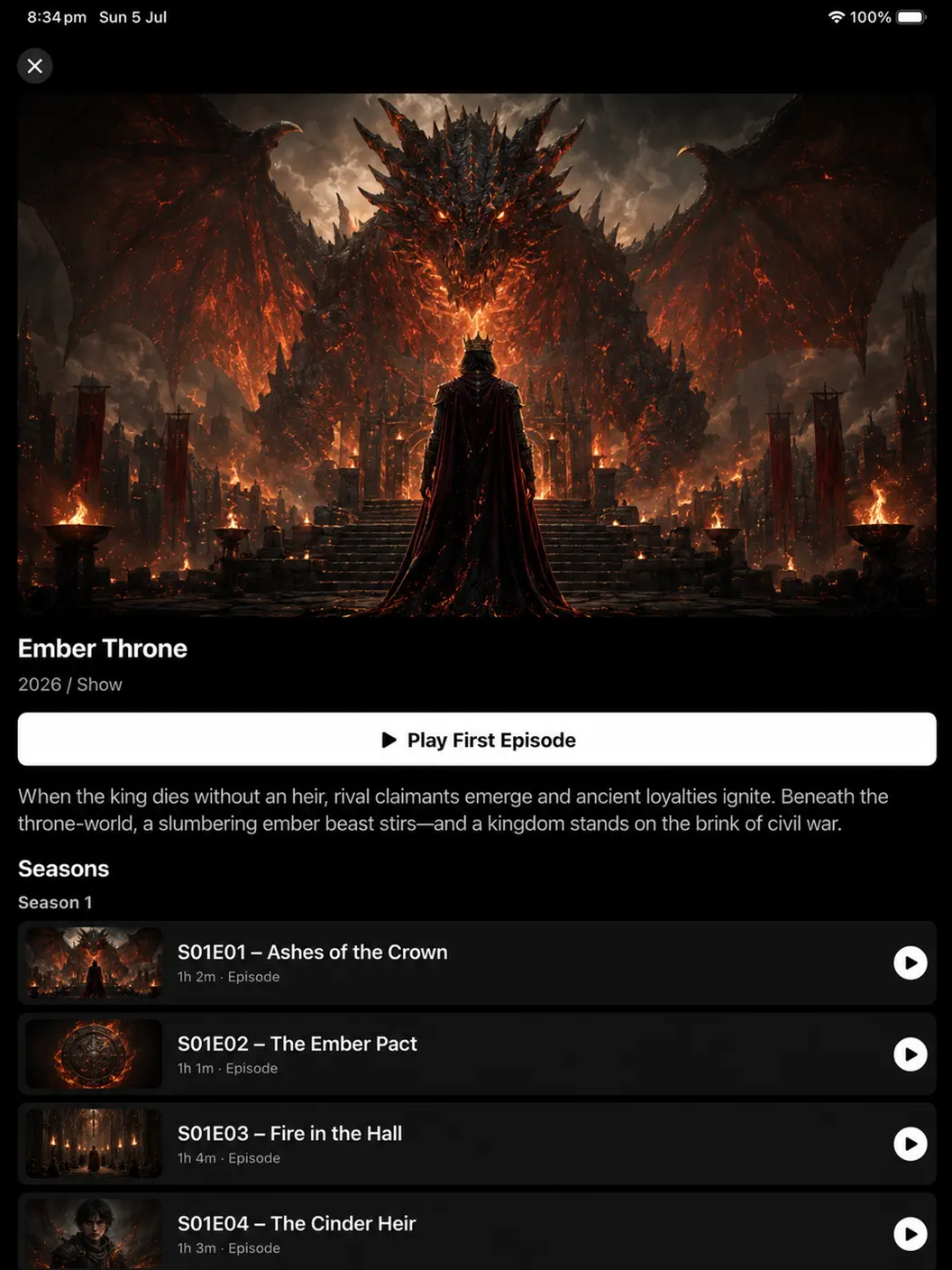 Series details and episodes in Vortexo on iPad